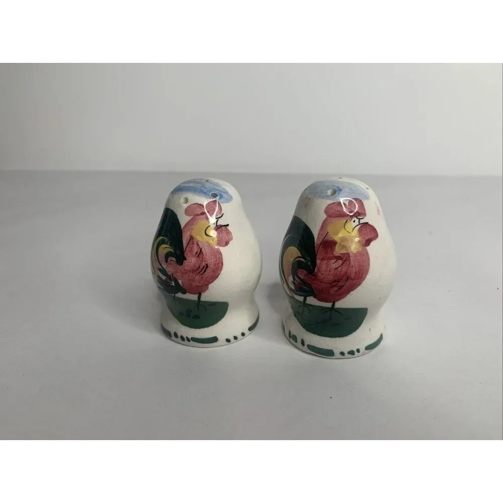 Vintage Salt Pepper Shaker Set Chicken Rooster Porcelain Hand Painted Italy